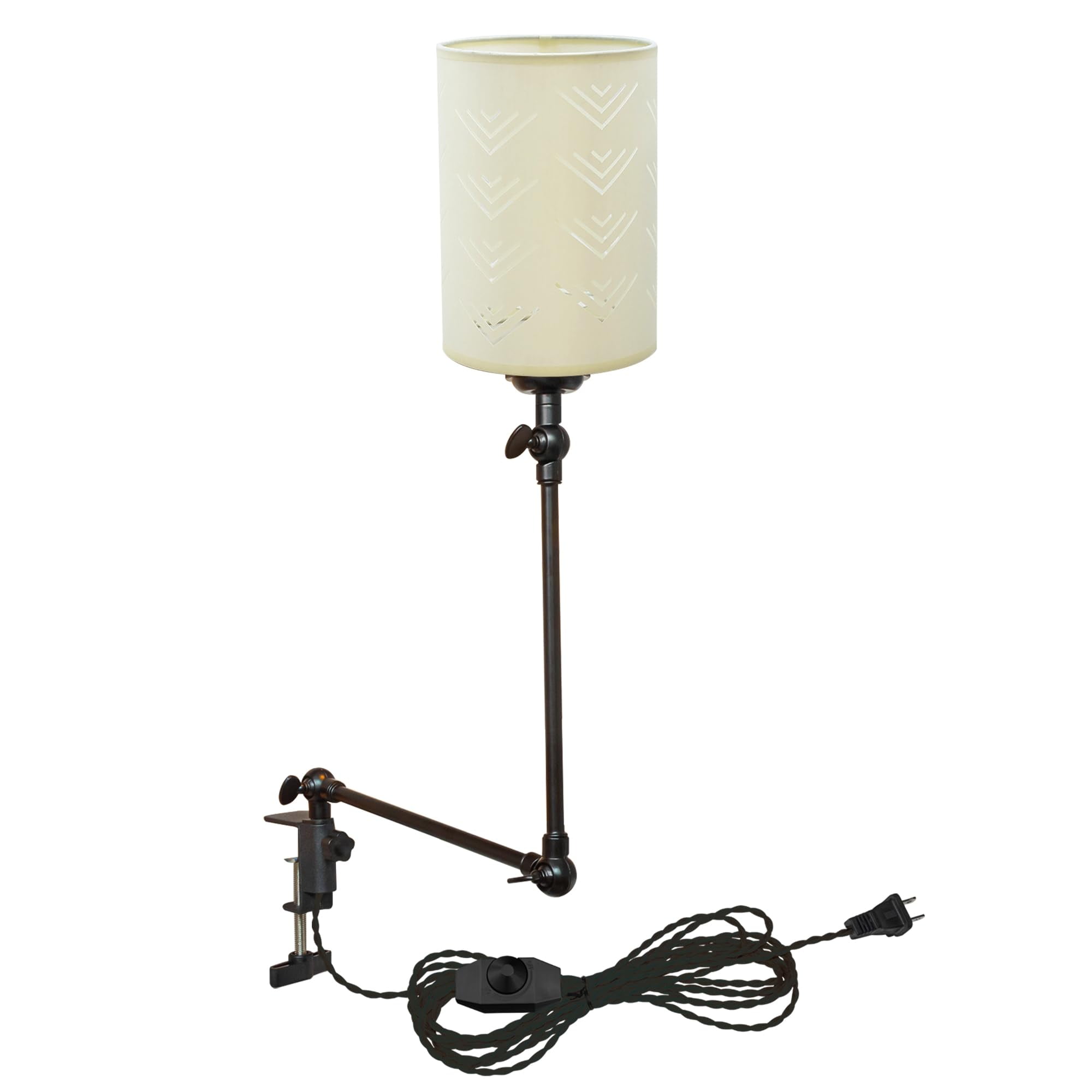 Kiven Dimmable Clip-on Desk Lamp, 1-Light Beige Fabric Nightstand Lamp with Flexible Arm, 8.2FT Plug in Cord, Decorative Clamp Lamp for Office Home Bookshelf Bedside E26 Sokcet DZ0285-1