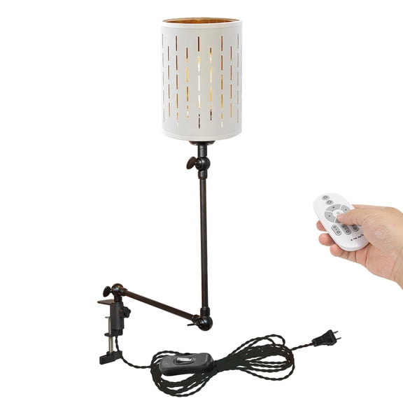 Kiven Dimmable Clip-on Desk Lamp, 1-Light Black Fabric Nightstand Lamp with Flexible Arm, Remote Control, Decorative Clamp Lamp for Office Home Bookshelf Bedside E26 Sokcet DZ0286-3
