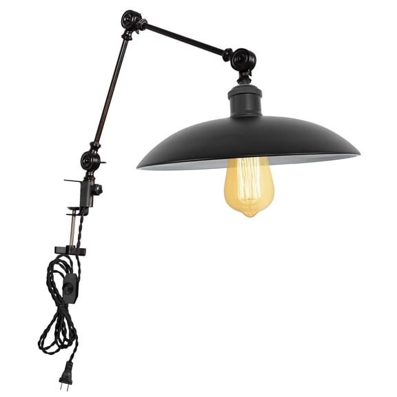 Kiven Dimmable Clip-on Desk Lamp, 1-Light Black Industrial Nightstand Lamp with Flexible Swing Arm, 8.2FT Plug in Cord, Decorative Clamp Lamp for Office Bookshelf Cabine DZ0154