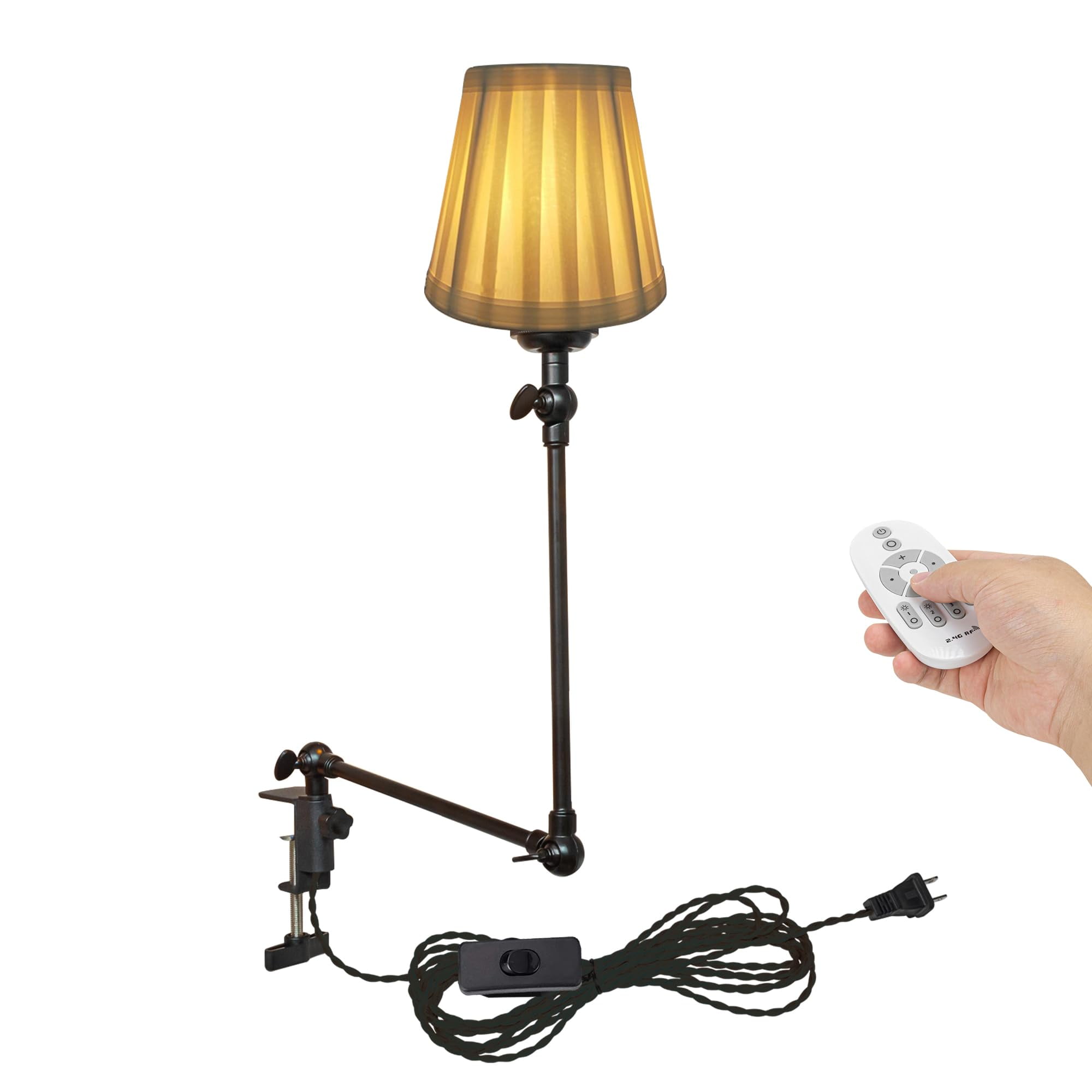 Kiven Dimmable Clip-on Desk Lamp, 1-Light Cream Fabric Nightstand Lamp with Flexible Arm, Remote Control, Decorative Clamp Lamp for Office Home Bookshelf Bedside E26 Sokcet DZ0331