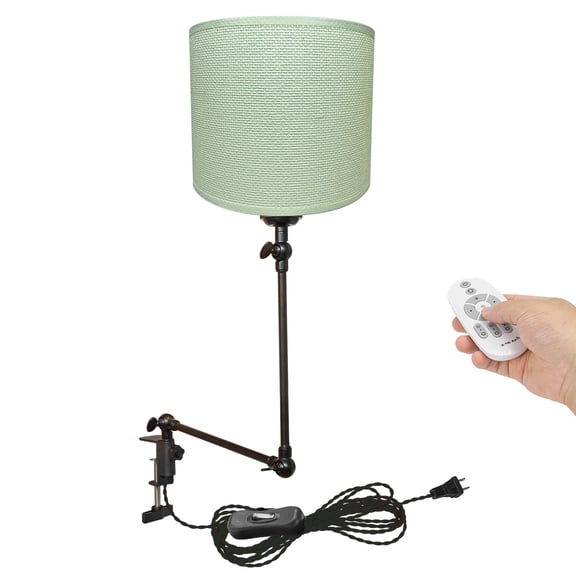 Kiven Dimmable Clip-on Desk Lamp, 1-Light Fabric Nightstand Lamp with Flexible Arm, Remote Control, Decorative Clamp Lamp for Office Home Bookshelf Bedside E26 Sokcet DZ0310-2