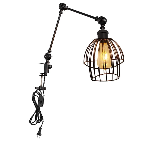 Kiven Dimmable Clip-on Desk Lamp, 1-Light Iron Industrial clip on light with Flexible Swing Arm, 8.2FT Plug in Cord, Decorative Clamp Lamp for Bookshelf Cabinet E26 Sokcet DZ0415