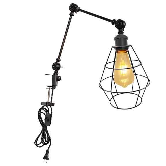 Kiven Dimmable Clip-on Desk Lamp, 1-Light Iron Industrial clip on light with Flexible Swing Arm, 8.2FT Plug in Cord, Decorative Clamp Lamp for Bookshelf Cabinet E26 Sokcet DZ0420