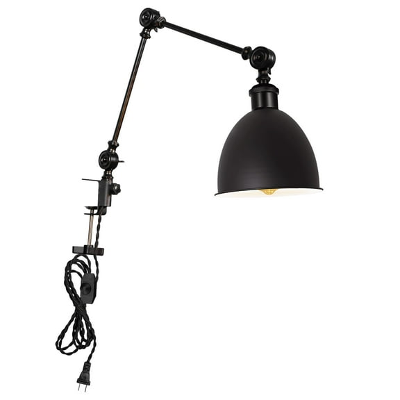 Kiven Dimmable Clip-on Desk Lamp, 1-Light Iron Industrial clip on light with Flexible Swing Arm, 8.2FT Plug in Cord, Decorative Clamp Lamp for Bookshelf Cabinet E26 Sokcet DZ0443