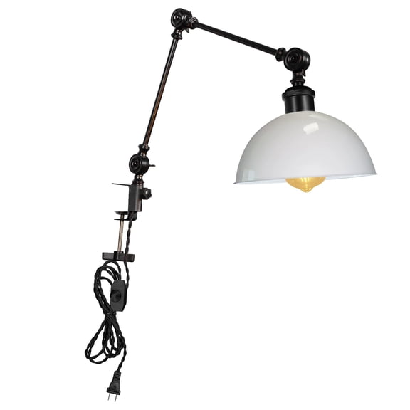 Kiven Dimmable Clip-on Desk Lamp, 1-Light Iron Industrial clip on light with Flexible Swing Arm, 8.2FT Plug in Cord, Decorative Clamp Lamp for Bookshelf Cabinet E26 Sokcet DZ0441