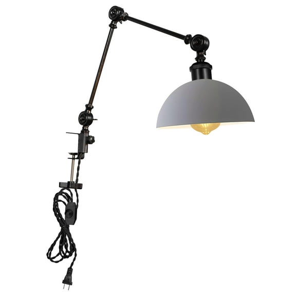 Kiven Dimmable Clip-on Desk Lamp, 1-Light Iron Industrial clip on light with Flexible Swing Arm, 8.2FT Plug in Cord, Decorative Clamp Lamp for Bookshelf Cabinet E26 Sokcet DZ0440