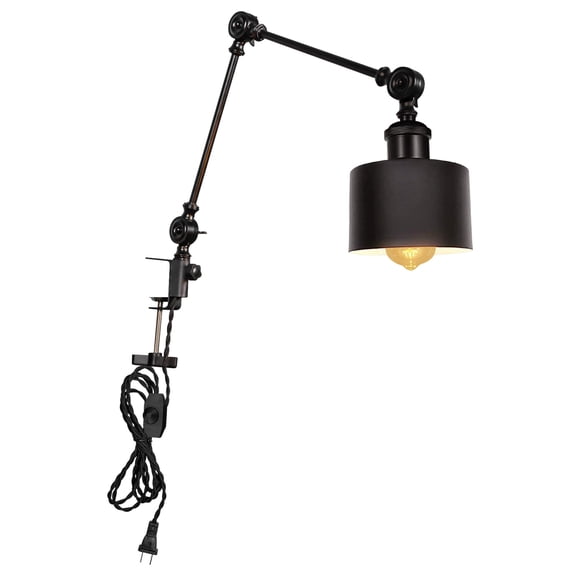 Kiven Dimmable Clip-on Desk Lamp, 1-Light Iron Industrial clip on light with Flexible Swing Arm, 8.2FT Plug in Cord, Decorative Clamp Lamp for Bookshelf Cabinet E26 Sokcet DZ0433