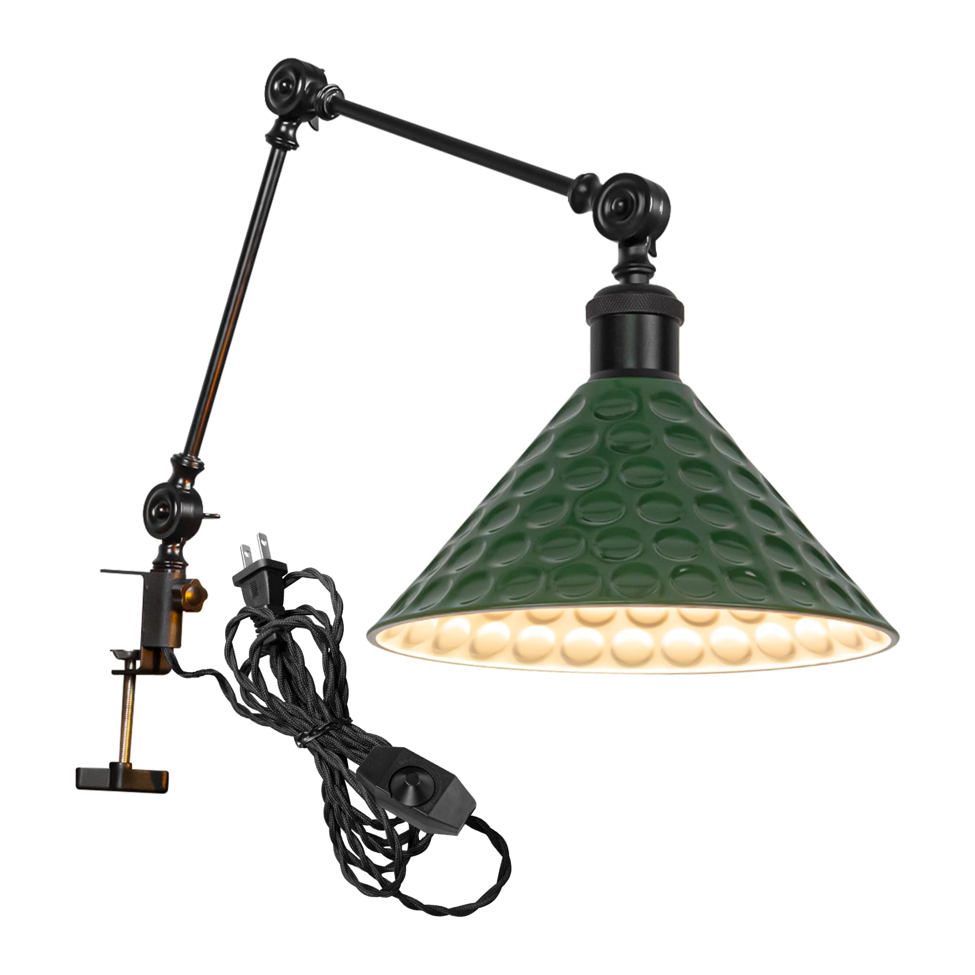 Kiven Dimmable Clip-on Desk Lamp, 1-Light Iron Modern Nightstand Lamp with Flexible Swing Arm, 8.2FT Plug in Cord, Decorative Clamp Lamp for Office Home Bookshelf Bedside,Green
