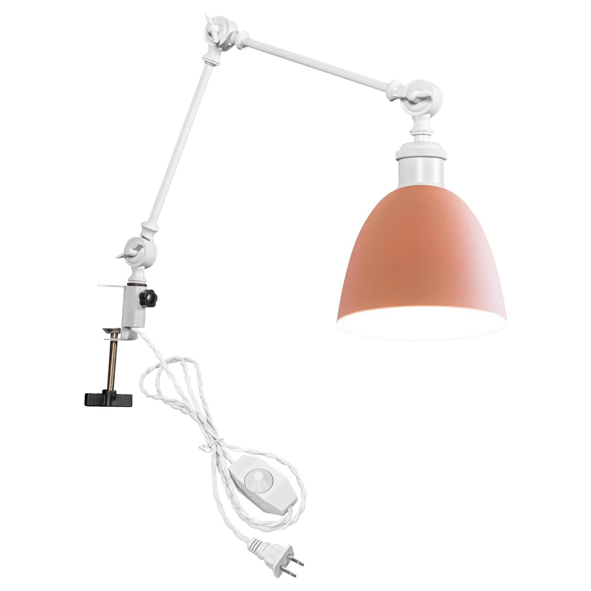 Kiven Dimmable Clip-on Desk Lamp, 1-Light Iron Modern Nightstand Lamp with Flexible Swing Arm, 8.2FT Plug in Cord, Decorative Clamp Lamp for Office Home Bookshelf Bedside E26 Sokcet,Pink