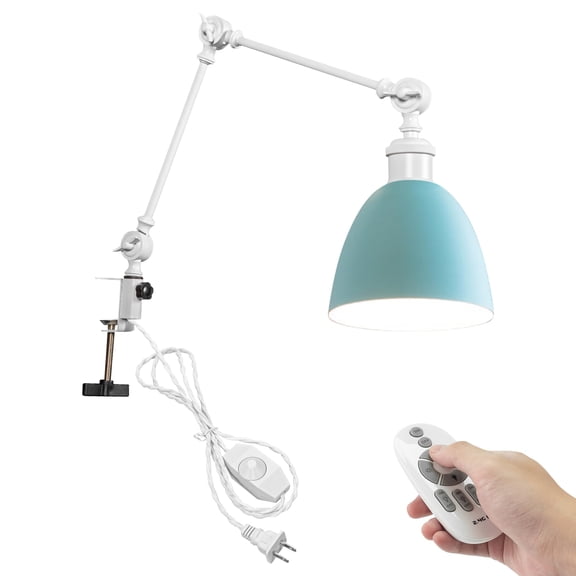 Kiven Dimmable Clip-on Desk Lamp, 1-Light Iron Modern Nightstand Lamp with Flexible Swing Arm, 8.2FT Plug in Cord, Decorative Clamp Lamp for Office Home Bookshelf Bedside E26 Sokcet,Blue