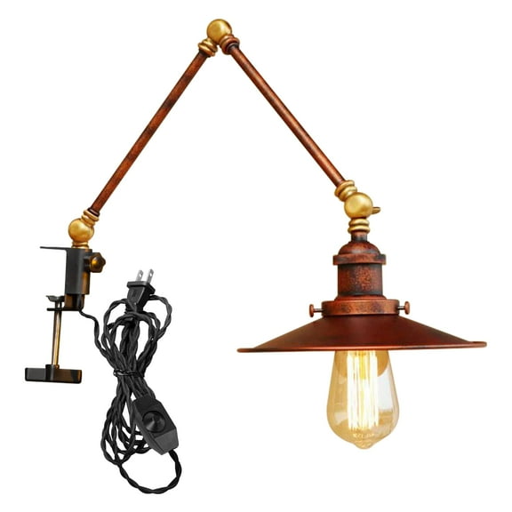 Kiven Dimmable Clip-on Desk Lamp, 1-Light Iron Modern Nightstand Lamp with Flexible Swing Arm, 8.2FT Plug in Cord, Decorative Clamp Lamps for Office Bedside Bookshelf, Rusty Red Finish,BD2777