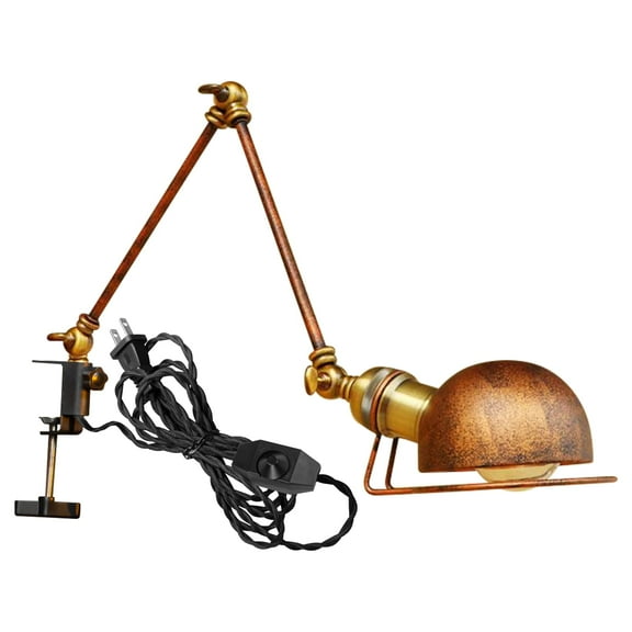 Kiven Dimmable Clip-on Desk Lamp, 1-Light Iron Modern Nightstand Lamp with Flexible Swing Arm, 8.2FT Plug in Cord, Decorative Clamp Lamps for Office Bedside Bookshelf, Rusty Red Finish,BD2783