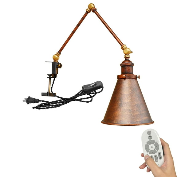 Kiven Dimmable Clip-on Desk Lamp, 1-Light Iron Modern Nightstand Lamp with Flexible Swing Arm, Remote Control, Decorative Clamp Lamps for Office Bedside Bookshelf,Rusty Red Finish,BD2779