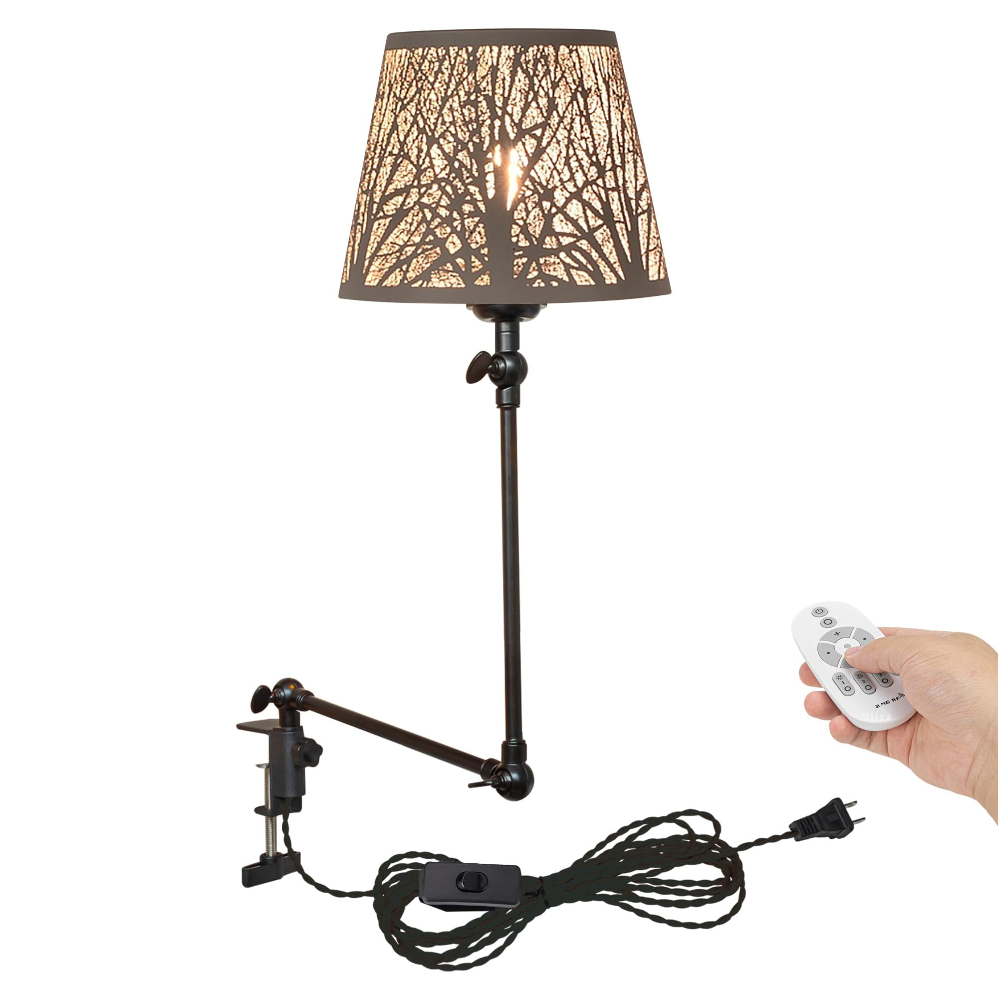 Kiven Dimmable Clip-on Desk Lamp, 1-Light Iron Nightstand Lamp with Flexible Arm, Remote Control, Decorative Clamp Lamp for Office Home Bookshelf Bedside E26 Sokcet,White-DZ0279