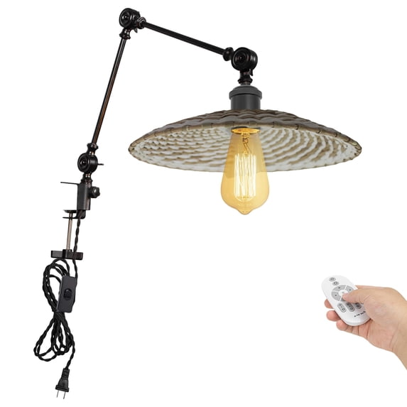 Kiven Dimmable Clip-on Desk Lamp, 1-Light Rattan Nightstand Lamp with Flexible Arm, Remote Control, Boho Decorative Clamp Lamp for Office Home Bookshelf Bedside E26 Sokcet DZ0320-3