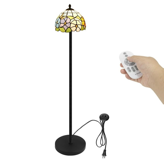 Kiven Dimmable Floor Lamp, Tiffany-style Glass Standing Lamp with Remote Control & 3 Color Temperature, Home Decor Lamps E26 Socket for Living Room Bedroom Reading TD0891