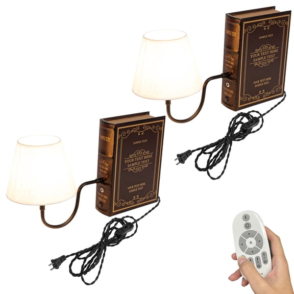 Kiven Dimmable Table Lamp, Classic Bookshelf Lamp with Remote Control and White Fabric Lampshade, Farmhouse Decorative Bookend, Plug in Book Lamp for Office Home Decor Bedside Bookcase TD0631