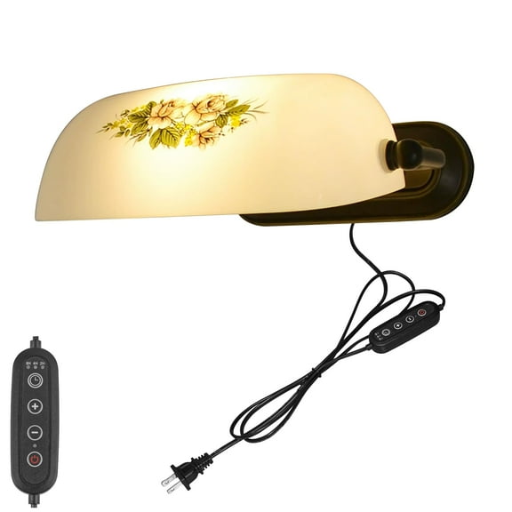 Kiven Dimmable Wall Sconce with Timing, Green Glass Bankers Lighting Fixture with Plug-in Cord,Vintage Library Lamp for Bedside, Office, Study Room BD1924-10