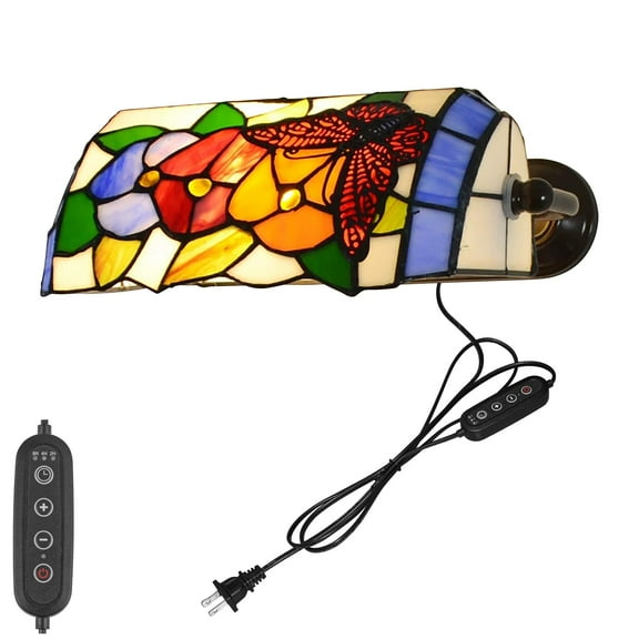 Kiven Dimmable Wall Sconce with Timing, Green Glass Bankers Lighting Fixture with Plug-in Cord,Vintage Library Lamp for Bedside, Office, Study Room BD1924-4