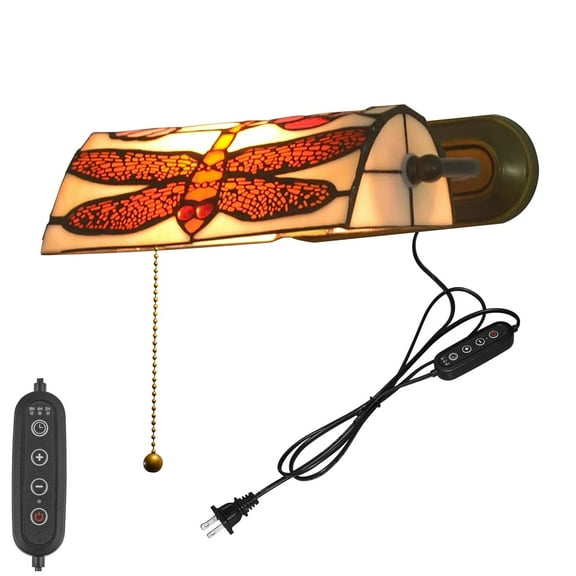 Kiven Dimmable Wall Sconce with Timing and Pull Chain Switch, Green Glass Bankers Lighting Fixture with Plug-in Cord,Vintage Library Lamp for Bedside, Office, Study Room BD1924-9