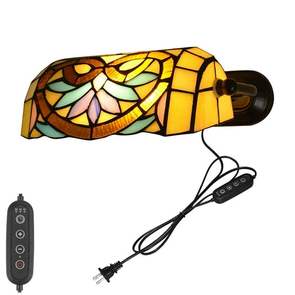 Kiven Dimmable Wall Sconce with Timing and Pull Chain Switch, Green Glass Bankers Lighting Fixture with Plug-in Cord,Vintage Library Lamp for Bedside, Office, Study Room BD1924-8