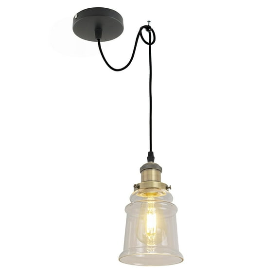 Kiven Farmhouse Glass Pendant Light Fixture 1 Pack, High Ceiling Compatible Pendant Lighting with 9.84FT Wire, Industrial Hardwire Pendant Lighting for Kitchen Hallway Bedroom Home Decor,Bronze
