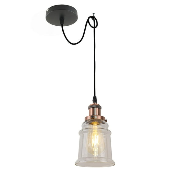 Kiven Farmhouse Glass Pendant Light Fixture 1 Pack, High Ceiling Compatible Pendant Lighting with 9.84FT Wire, Industrial Hardwire Pendant Lighting for Kitchen Hallway Bedroom Home Decor,Gold