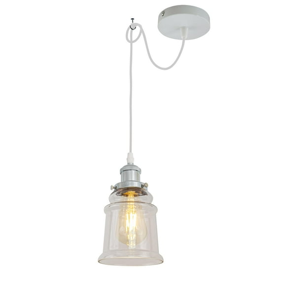 Kiven Farmhouse Glass Pendant Light Fixture 1 Pack, High Ceiling Compatible Pendant Lighting with 9.84FT Wire, Industrial Hardwire Pendant Lighting for Kitchen Hallway Bedroom Home Decor,Silver