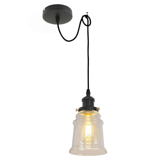 Kiven Farmhouse Glass Pendant Light Fixture 1 Pack, High Ceiling Compatible Pendant Lighting with 9.84FT Wire, Industrial Hardwire Pendant Lighting for Kitchen Hallway Bedroom Home Decor,Black