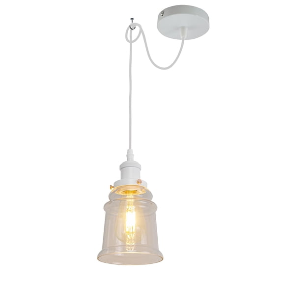 Kiven Farmhouse Glass Pendant Light Fixture 1 Pack, High Ceiling Compatible Pendant Lighting with 9.84FT Wire, Industrial Hardwire Pendant Lighting for Kitchen Hallway Bedroom Home Decor, White