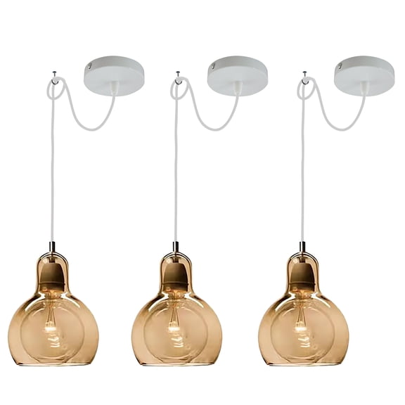 Kiven Farmhouse Glass Pendant Light Fixture 3 Pack, High Ceiling Compatible Pendant Lighting with 9.84FT Wire, Farmhouse Hardwire Pendant Lighting for Kitchen Foyer Bedroom Home Decor, Amber