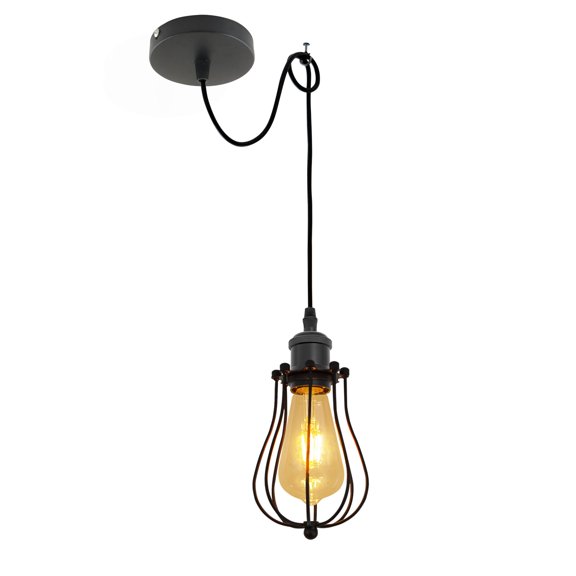 Kiven Farmhouse Iron Pendant Light Fixture 1 Pack, High Ceiling Compatible Pendant Lighting with 9.84FT Wire, Industrial Hardwire Pendant Lighting for Bedroom Kitchen Island Home Decor, Black Socket