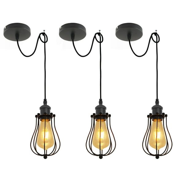 Kiven Farmhouse Iron Pendant Light Fixture 3 Pack, High Ceiling Compatible Pendant Lighting with 9.84FT Wire, Industrial Hardwire Pendant Lighting for Bedroom Kitchen Island Home Decor, Black Socket