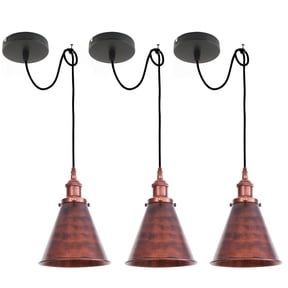 Kiven Farmhouse Iron Pendant Light Fixture 3 Pack, High Ceiling Compatible Pendant Lighting with 9.84FT Wire, Industrial Hardwire Pendant Lighting for Bedroom Kitchen Hallway Home Decor,Rusty Red