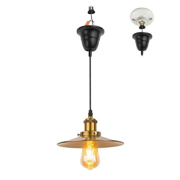 Kiven Farmhouse Pendant Light with E26 Screw-in Adapter, Exposed Ceiling Light to Pendant, Converts Bulb Socket to Pendant Light, Adjustable Height Renter-friendly Pendant Lighting TB2773BRS