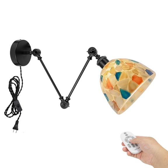 Kiven Farmhouse Swing Arm Wall Sconce,Adjustable Glass Wall Lamp Light Fixture with Remote Control, 6ft Plug-in Cord, Dimmable Wall Lights Fixtures for Bedside Kitchen Bookshelf E26 Base DZ0580