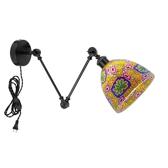 Kiven Farmhouse Swing Arm Wall Sconce,Adjustable Wall Lamp Light Fixture with Glass Lampshade, 6ft Plug-in Cord, Dimmable Wall Lights Fixtures for Bedside Kitchen Bookshelf E26 Base DZ0583