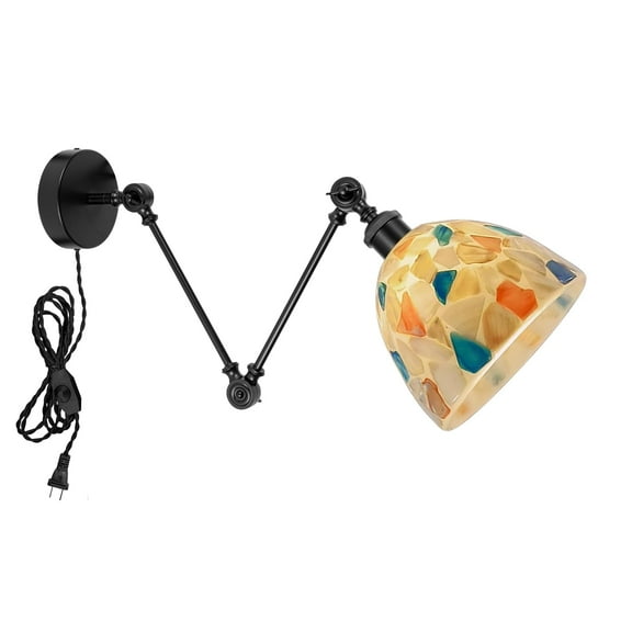 Kiven Farmhouse Swing Arm Wall Sconce,Adjustable Wall Lamp Light Fixture with Glass Lampshade, 6ft Plug-in Cord, Dimmable Wall Lights Fixtures for Bedside Kitchen Bookshelf E26 Base DZ0580