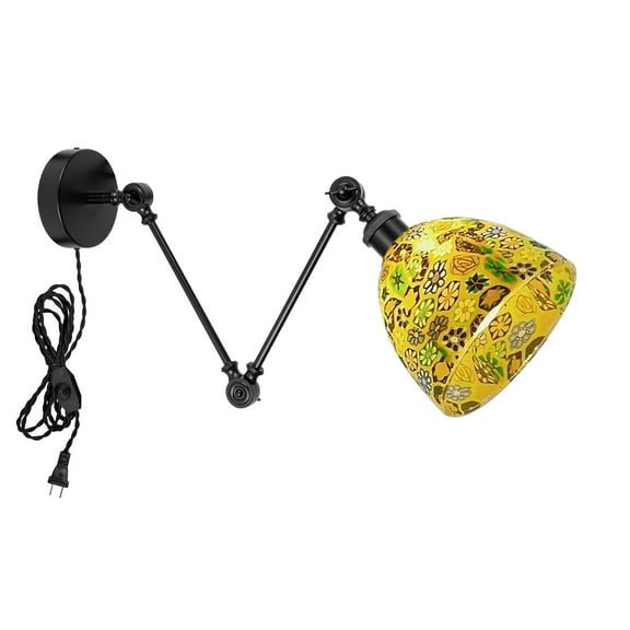 Kiven Farmhouse Swing Arm Wall Sconce,Adjustable Wall Lamp Light Fixture with Glass Lampshade, 6ft Plug-in Cord, Dimmable Wall Lights Fixtures for Bedside Kitchen Bookshelf E26 Base DZ0584