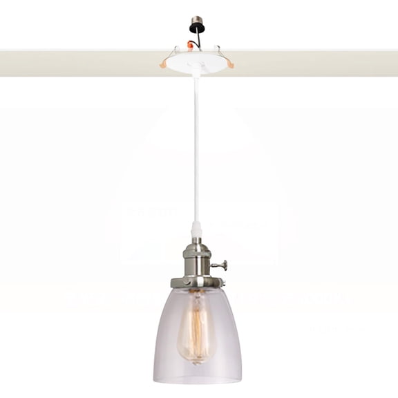 Kiven Glass Can Lights Retrofit Recessed Lighting with E26 Power Outlet Adapter, 4/5/6 Inch Replacement Conversion Kit, Farmhouse Pendant Lighting for Hallway Kitchen,1 Light,Silver