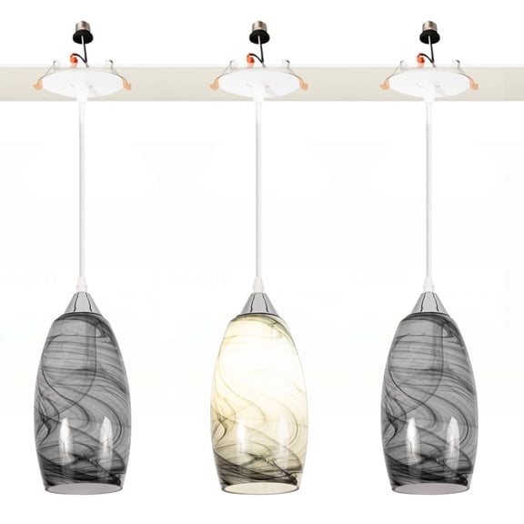 Kiven Glass Can Lights Retrofit Recessed Lighting with E26 Power Outlet Adapter, 4/5/6 Inch Replacement Conversion Kit, Set of 3 Farmhouse Pendant Lighting Fixture for Hallway Kitchen,TB3232D