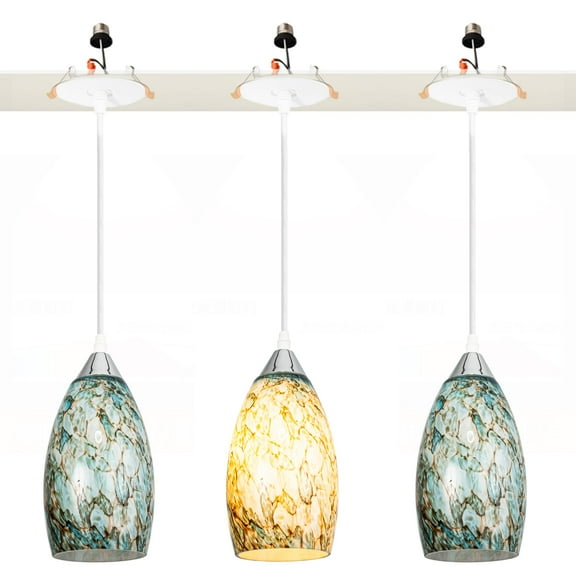 Kiven Glass Can Lights Retrofit Recessed Lighting with E26 Power Outlet Adapter, 4/5 Inch Replacement Conversion Kit, Set of 3 Farmhouse Pendant Lighting Fixture for Hallway Kitchen,TB3232A