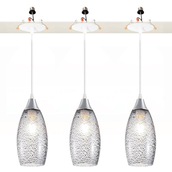 Kiven Glass Can Lights Retrofit Recessed Lighting with E26 Power Outlet Adapter, 4/5 Inch Replacement Conversion Kit, Set of 3 Farmhouse Pendant Lighting Fixture for Hallway Kitchen,TB3232C