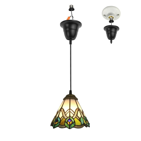 Kiven Glass Pendant Light with E26 Screw-in Adapter, Exposed Ceiling Light to Pendant, Converts Bulb Socket to Pendant Light, Adjustable Height Renter-friendly Pendant Lighting XDD535