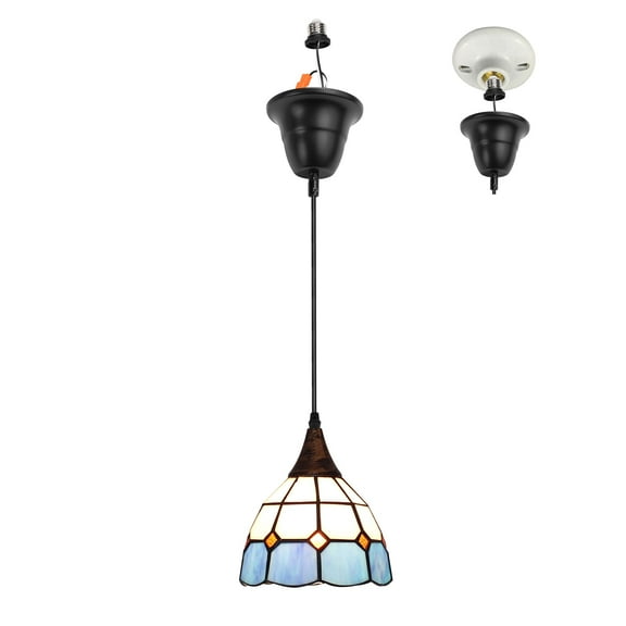 Kiven Glass Pendant Light with E26 Screw-in Adapter, Exposed Ceiling Light to Pendant, Converts Bulb Socket to Pendant Light, Adjustable Height Renter-friendly Pendant Lighting TB1204BL
