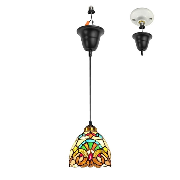 Kiven Glass Pendant Light with E26 Screw-in Adapter, Exposed Ceiling Light to Pendant, Converts Bulb Socket to Pendant Light, Adjustable Height Renter-friendly Pendant Lighting TB0302