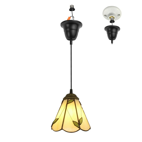 Kiven Glass Pendant Light with E26 Screw-in Adapter, Exposed Ceiling Light to Pendant, Converts Bulb Socket to Pendant Light, Adjustable Height Renter-friendly Pendant Lighting TB0297