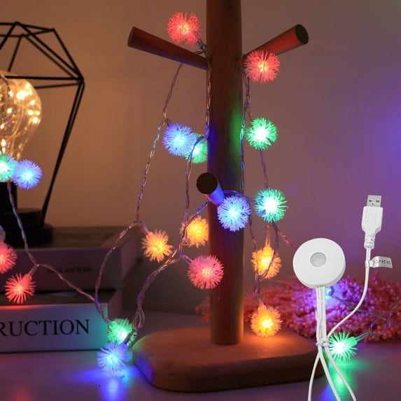 Kiven Globe Led String Lights,Multi Colored LED Curtain String Lights, String Lights Indoor with Light Sensor, Snowflake LED Fairy Lights Dusk to Dawn for Party Home Wall Decor