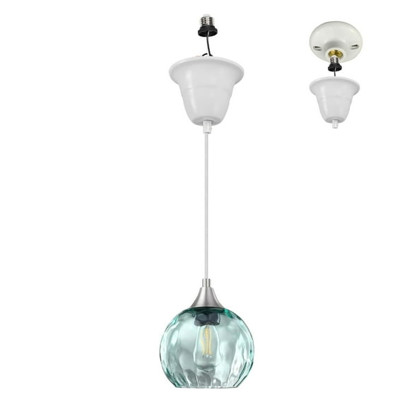 Kiven Green Glass Pendant Light with E26 Screw-in Adapter, Exposed Ceiling Light to Pendant, Converts Bulb Socket to Pendant Light, Adjustable Height Renter-friendly Pendant Lighting TB3277