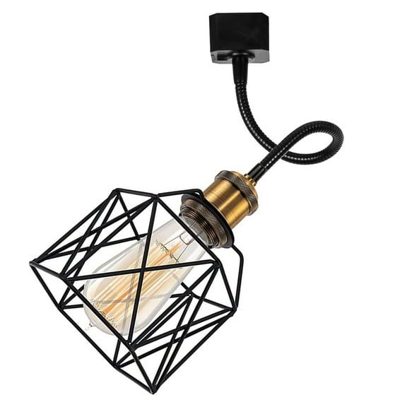 Kiven J Track Pendant Lightning, 1 Light Industrial J Track Light Heads, Adjustable Tilt Angle with Black Iron Cage Shade for Bedroom Kitchen Home Lighting,E26 Socket